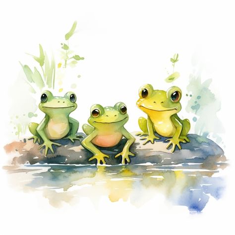 Foto es gibt drei frösche, die auf einem... | Premium Photo #Freepik #photo #wasser #fels #sitzung #drei Frosch Illustration, Frog Sitting, Cute Good Night, Garden Drawing, Watercolour Inspiration, Frog Art, Cute Frogs, Whimsical Art, Art Techniques