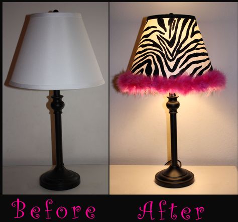 DIY Zebra lamp.  Where Paygie learned to love zebra, I don't know... but it def fits her personality.  ;) 2000s Diy Decorations, Diy 2000s Decor, Mcbling Room Decor Diy, Diy Y2k Decor, Y2k Diy Room Decor, Mcbling Room Decor, Diy Y2k Room Decor, Mcbling Diy, Y2k Lamp