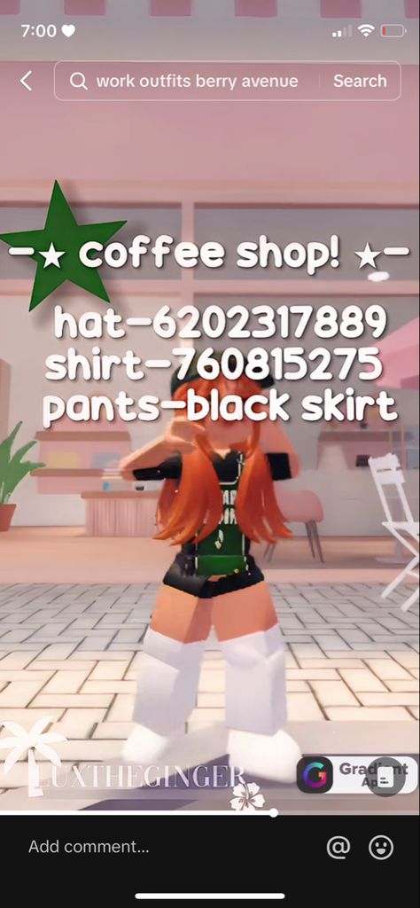 vid ;; luxtheginger Roblox Barista Outfit Code, Bloxburg Barista Outfit Codes, Berry Avenue Codes Work Clothes, Roblox Job Outfit Codes, Berry Avenue Job Outfit Codes, Berry Avenue Work Outfit Codes, Realistic Mom Outfit Codes Berry Ave, Barista Uniform, Starbucks Outfit