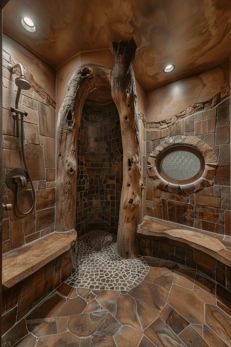 Discover the versatility of walk-in showers in small bathrooms Stone Bathroom Shower Ideas, Open Shower Bathroom Wet Rooms, Cave Shower Walk In, Corner Walk In Shower Ideas, Curbless Shower Ideas Walk In, Shower Small Bathroom Ideas, Open Shower Ideas, Rustic Walk In Shower Ideas, Walk In Shower Small Bathroom