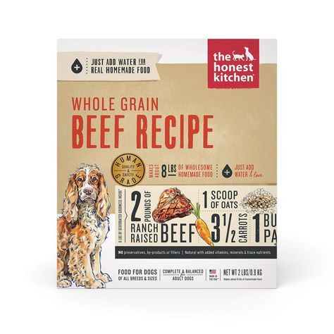 The Honest Kitchen Dehydrated Whole Grain Beef Dog Food, 2 lb Box Low Protein Dog Food, Human Grade Dog Food, Dehydrated Dog Food, Organic Dog Food, Dog Food Brands, Natural Dog Food, Beef Recipe, Human Food, Food Ingredients