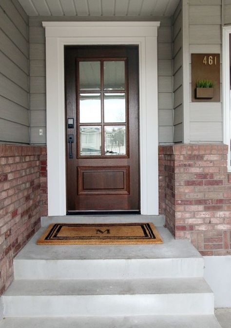 Before and After: Add trim to Front Door! | Chris Loves Julia Front Door Trims, Front Door Molding, Exterior Door Trim, House Entry, Front Door Trim, Retirement House, Doors Makeover, Farmhouse Front Door, Modern Front Door