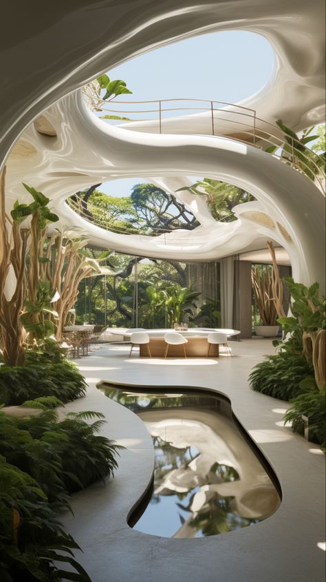 Organic Design Architecture, Tree Inspired Architecture, Organic Architecture Interior, Organic Form Architecture, Nature Inspired Interior Design, Nature Inspired Interior, Zaha Hadid Interior, Dubai Apartments, Biophilic Architecture