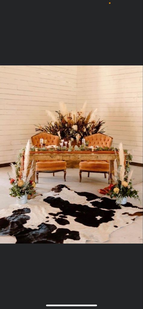 Cowhide Sweetheart Table, Bride And Groom Table Western, Cowhide Wedding Centerpieces, Cowhide Wedding Table, Western Bride And Groom Table, Western Sweetheart Table, Wedding Bride Groom Table, Western Wedding Bride, Cowboy Wedding Decorations