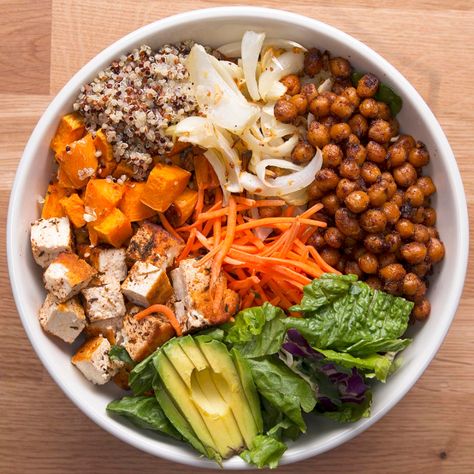 Protein-Packed Buddha Bowl Recipe by Tasty Healthy Dinner Ideas Vegetarian, Dinner Ideas Vegetarian, Vegetarische Diners, Vegetarian High Protein, High Protein Recipes Dinner, Protein Dinner Recipes, Vegetarian Recipes Dinner Healthy, Buddha Bowls Recipe, High Protein Dinner