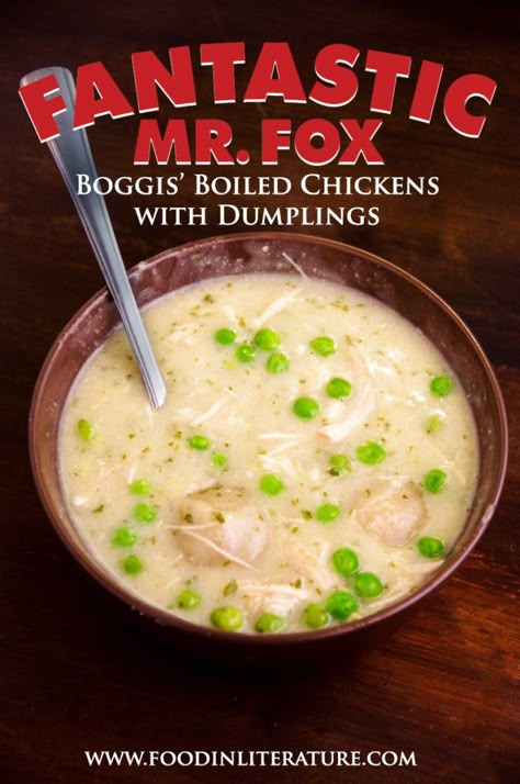 Boggis was a chicken farmer. He kept thousands of chickens. He was enormously fat. This was because he ate three boiled chickens smothered with dumplings every day for breakfast, lunch and supper. -Fantastic Mr. Fox, Roald Dahl     Here we go! First post for 2015 (and the first post in almost two months-whoops)! A … Fantastic Mr Fox Recipe, Fantastic Mr Fox Sweater, Fantastic Mr Fox Party, Fantastic Mr Fox Apple, Fantastic Mr Fox Movie Poster, Movie Inspired Recipes, Fox Food, Cottagecore Recipes, Disney Inspired Food