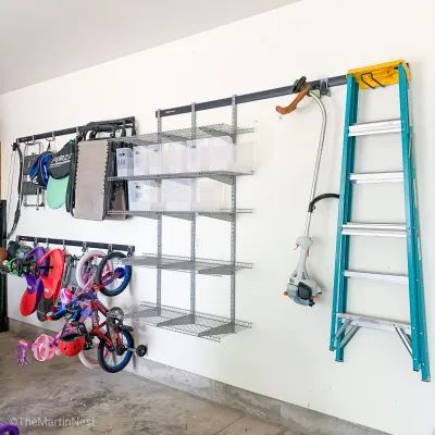 themartinnest.com - DIY. Organization. Lifestyle. Home Depot Garage Storage, Track Shelving, Wall Organization System, Garage Wall Shelving, Garage Wall Organizer, Garage Redo, Garage Hacks, Garage Organization Systems, Garage Systems