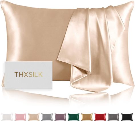 THXSILK 100% Mulberry Silk Pillowcase for Hair and Skin, Grade 6A+ Mulberry Silk Pillow Case, Hypoallergenic Pillow Case Cover with Zipper, 1pc (Queen 20"x30", Beige) #ad King Size Pillow Case, Night Beauty Routine, Silk Pillow Case, Silk Pillowcase Hair, Minimize Wrinkles, Hair Problems, Silk Pillow, Skin Benefits, Silk Pillowcase