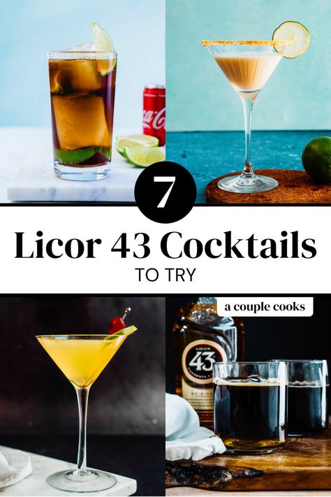 Here are all the best Licor 43 cocktails to make with this tasty Spanish vanilla liqueur! Grab a bottle to mix up these fantastic drinks. #licor43 #licor43cocktails Dark And Stormy Drink, Liquor 43, Mini Beer Shots, Friday Cocktails, Key Lime Martini, Liqueur Cocktails, Vanilla Liqueur, Harvey Wallbanger, A Couple Cooks