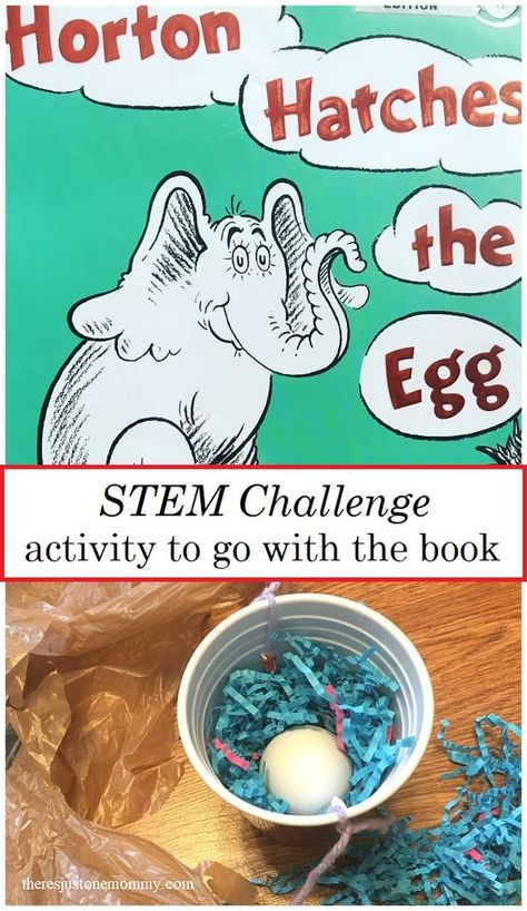 Horton Hatches the Egg activity -- a fun STEM activity for Dr. Seuss book Dr Seuss Stem, Dr Seuss Book Activities, Egg Drop Challenge, Horton Hatches The Egg, Dr Seuss Preschool, Fun Stem Activities, Dr. Seuss Book, Dr Seuss Activities, Dr Seuss Crafts