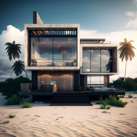 House Design Near Beach, Futuristic Beach House, Dark Beach House, Dream Beach Houses Luxury, Beach House Aesthetic Exterior, Cubist Architecture, Beach Modern House, Moden House, Beach House Outside