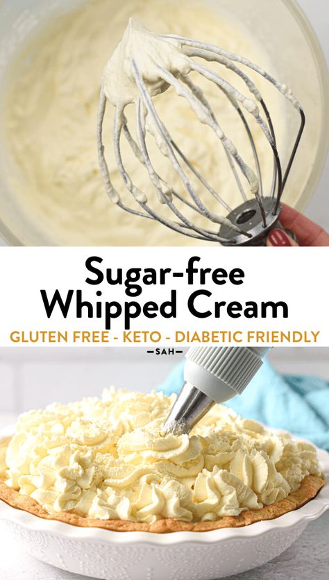 This easy Sugar-free Whipped Cream Recipe is an homemade keto whip cream made with 3-ingredients and ready in 10 minutes and only 0.9 g net carb serve. It's the perfect side or topping to cakes, sweet pies, mug cakes and sugar free sweetened desserts. Keto Whip Cream, Atkins Shakes, Sugar Free Whipped Cream, Keto Whipped Cream, Homemade Whipped Cream Recipe, Whipped Cream Recipe, Sugar Free Snacks, Keto Fruit, Recipes With Whipping Cream