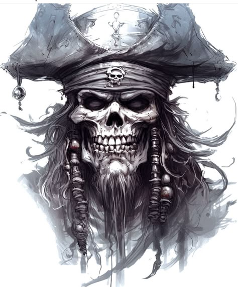 Pirate Skull Drawing, Blackbeard Tattoos, Pirate Tattoo Sketch, Vampire Tattoo Designs, Ghost Ship Art, Grim Reaper Design, Western Gunslinger Art, Pirate Tattoos, Pirate Skull Tattoos