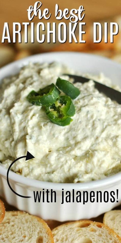 Cold and creamy with a kick, this Artichoke Jalapeno Dip packs a ton of flavor! Skip the store bought party dips and make your own in just minutes. Cold Artichoke Dip Recipe, Artichoke Jalapeno Dip, Jalapeno Dip Recipes, Creamy Jalapeno Dip, Cold Snacks, Jalapeno Dip, Awesome Appetizers, Artichoke Dip Recipe, Artichoke Recipes