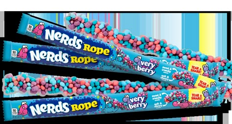 Very Berry Nerds® Rope from Wonka® is exactly the kind of candy one would expect Willy Wonka would dream up in his chocolate factory. The foot-long rope is made out of berry flavored, chewy, soft gummy, which is coated with tangy, tasty, colorful Nerds. Nerds Rope, American Candy, American Snacks, Nerds Candy, Hai Mai, Very Berry, Sour Candy, Kandy, Chocolate Factory