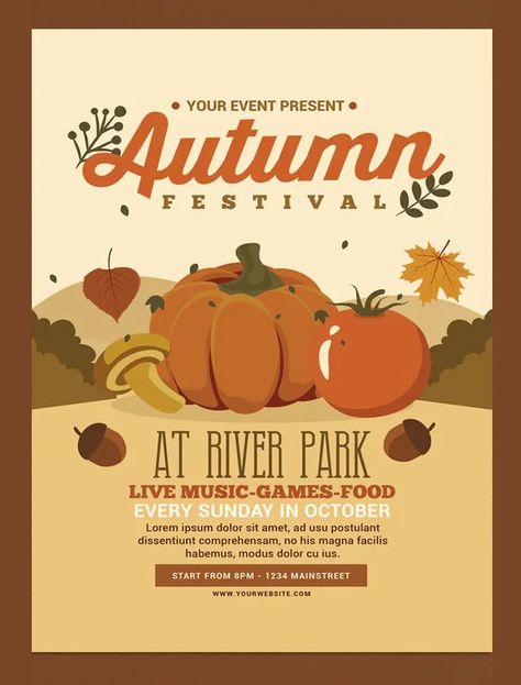 Festival Flyer, Fall Fest, Autumn Festival, Flyer Design Templates, Game Food, Fall Design, Fall Festival, Print Templates, Design Inspo