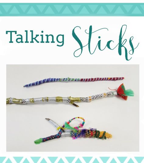 Earlier this year, one of the second grade teachers approached me about an idea for an art/social studies collaboration.  She had read a story to the children about a tribe which used talking stick… Collaborative Art Projects For Kids, Aboriginal Art For Kids, Native American Art Projects, Native American Projects, Talking Sticks, Talking Stick, Indigenous Education, Collaborative Art Projects, Indigenous Peoples Day