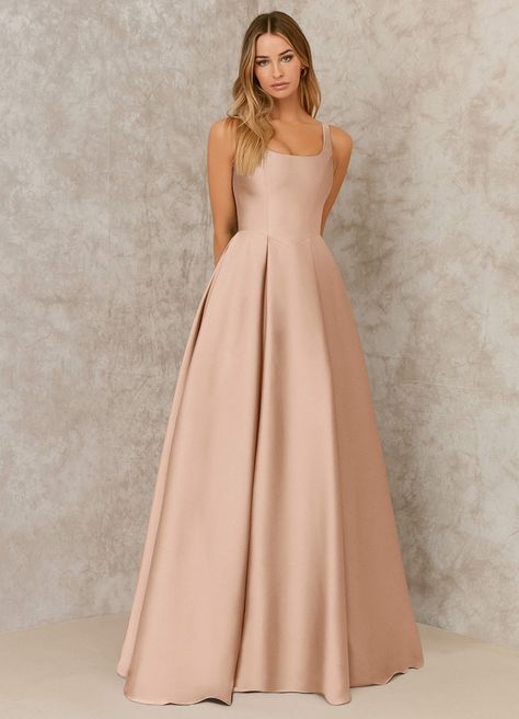 Cabernet A-Line Pleated Stretch Satin Floor-Length Dress Bridesmaid Dresses | Azazie Gold Ballroom, Western Gown, Azazie Dresses, Azazie Bridesmaid Dresses, Satin Roses, Satin Bridesmaid Dresses, Ballroom Dress, Fairytale Dress, Grad Dresses