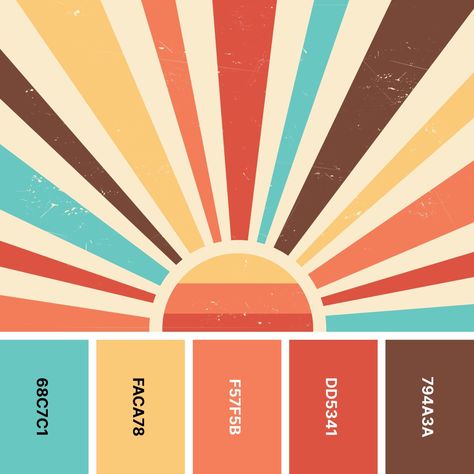 31 Retro Color Palettes for Throwback Designs - Color Meanings Brand Board Color Palettes, Vibrant Summer Color Palette, 70’s Color Palette, Graphic Design Color Palette Inspiration, 80s Colour Palette, 80s Color Palette, 80s Retro Aesthetic, Retro Colour Palette, Retro Color Scheme