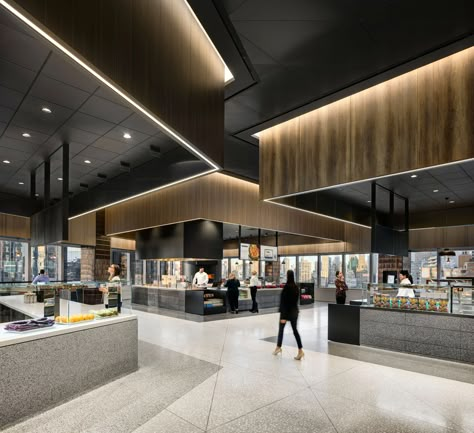 Inside Deutsche Bank’s Gensler-designed New York Headquarters Dark Grocery Store Aesthetic, Frontage Design, Tenant Design, Hyper Market, Food Court Design, Bank Interior, Target Field, Bakery Design Interior, Central Plaza