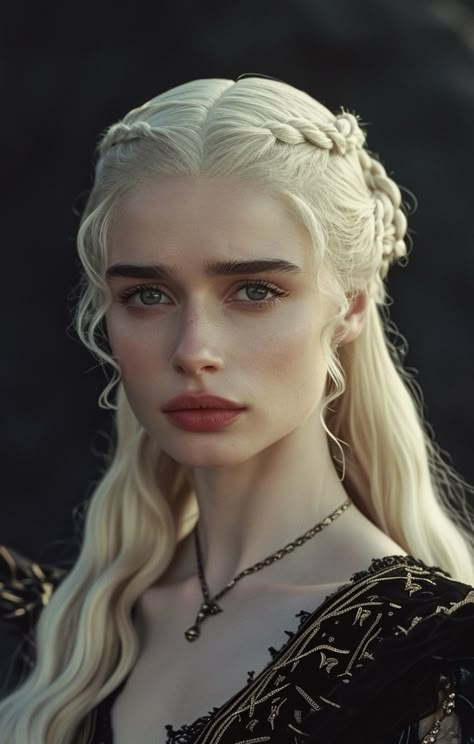 Madison + Core + Aesthetic, Ravenna Snow White, Silver White Hair, Targaryen Art, Queen Aesthetic, Targaryen Aesthetic, Female Character Inspiration, Fantasy Hair, Hairdos For Curly Hair