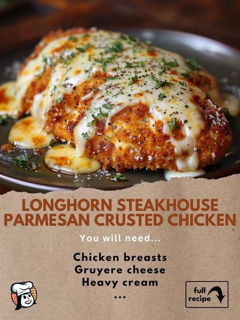 Ina Garten 🍲 | Longhorn Steakhouse Parmesan Crusted Chicken | Facebook Longhorn Chicken, Longhorn Parmesan Crusted Chicken, Asian Ramen, Copycat Food, Parmesan Crusted Chicken Recipe, Crusted Chicken Recipes, Ramen Salad, Longhorn Steakhouse, Gordon Ramsay Recipe