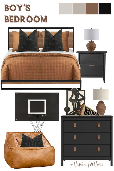 Teen boys sports themed bedroom decor mood board! Basketball Bedroom Decor, Boys Basketball Bedroom, Basketball Bedroom, Basketball Room, Boys Bedroom Makeover, Big Boy Bedrooms, Big Kids Room, Boy Bedroom Design, Teen Boy Bedroom