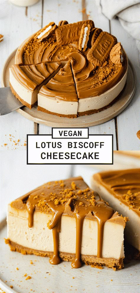 Lotus Biscoff Cheesecake, Vegan No Bake, Biscoff Recipes, Cheesecake Vegan, Biscoff Cheesecake, Vegan Cheesecake Recipe, Vegan Baking Recipes, Vegan Cake Recipes, Lotus Biscoff