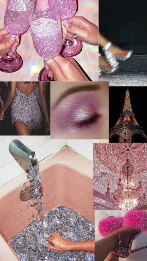 Pink Glitz And Glam Party Decorations, Glitter Mood Board, Glitz And Glam Aesthetic Wallpaper, Glitz And Glam Bachelorette Party Pink, Girls And Glitter Party, Pink Glitter Bachelorette Party, Pink Glitz And Glam, Glitz And Glam Aesthetic, Glitter Party Ideas