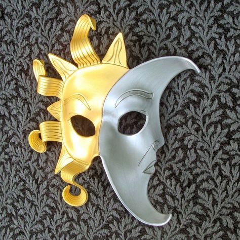 Sun Mask Masquerade, Sun And Moon Mask, Moon Mask, Sun Mask, Theme Carnaval, Costume Carnaval, Tiger Mask, Masquerade Masks, Venetian Masks