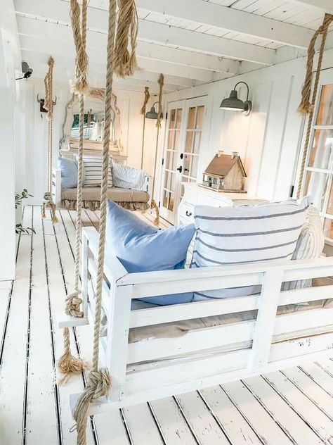 Beach Cottage Front Porch, Beach Porch Ideas, Beach House Porch Ideas, Beach House Front Porch, Coastal Porch Decor, Beach House Nursery, Coastal Porch, Beach House Balcony, Beach House Porch