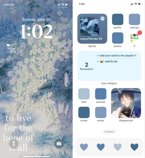 Ios 16 Layout Blue, Matching Lockscreen And Home Screen Blue, Ios 16 Home Screen Ideas Blue, Home Screen Ideas Blue, Blue Ios 16 Homescreen, Blue Ios 16, Blue Ios Layout, Fall Aesthetic Green, Blue Lock Screen