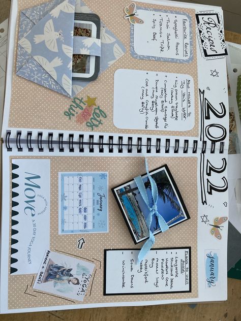 Scrapbooking new year ideas journaling bulket journsl january New Years Scrapbook Layouts, January Scrapbook Page, New Year Ideas, Anniversary Gift Ideas For Him Boyfriend, 30 Day Yoga, Yoga With Adriene, Love Scrapbook, Journal News, Scrapbook Gift