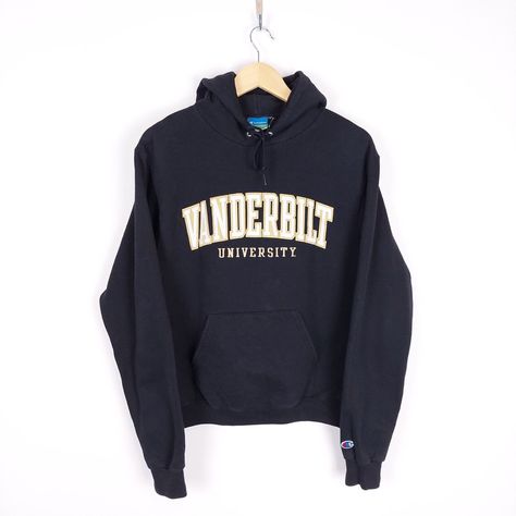 Champion Women's Black Vanderbilt University Hoodie Size Small. Approx measurements Pit to pit 20 inch Neck to hem 23 inch Pit to cuff 22.5 inch University Hoodie, Vanderbilt University, Abstract Graphic Design, Abstract Graphic, College Sweatshirt, Black Hoodie, Active Wear, University, Cuff