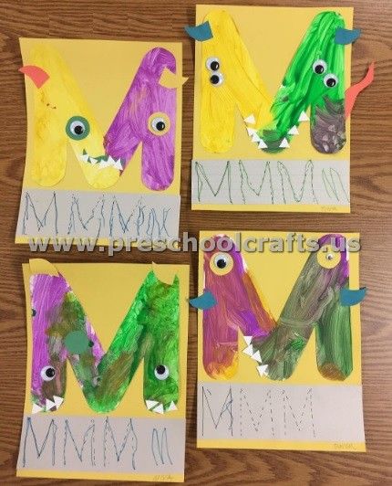 Letter M is for monsters Learning Centers Kindergarten, A Is For Ant, Preschool Letter M, Letter M Crafts, Letter M Activities, Head Start Classroom, Letters Craft, Alphabet Letter Crafts, Crafts For Preschoolers