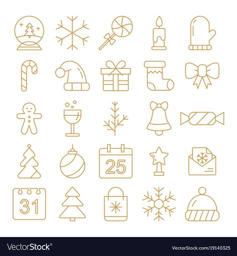 Christmas Symbols Illustration, Winter Symbols, Christmas Illustration Design, Kiss Illustration, Scene Icons, Party Elements, Icons Christmas, New Year Symbols, Christmas Symbols