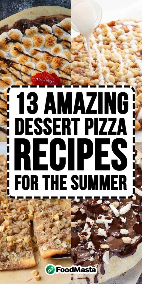 Indulge in the ultimate combination of two favorites - pizza and dessert! These 13 amazing dessert pizza recipes are perfect for satisfying your sweet tooth cravings this summer. From s'mores to fruit-topped pies, there's a recipe for everyone. Impress your family and friends at your next barbecue or gathering with one of these delicious treats. Get ready to take a bite into heaven! Try out one (or all!) of these dessert pizza recipes now! Dessert Pizza Toppings, Desert Pizza Recipes, Homemade Dessert Pizza, Easy Dessert Pizza, Dessert Pizzas, Healthy Fruit Pizza, Dessert Pizza Recipes, Easy Fruit Pizza, Apple Pizza