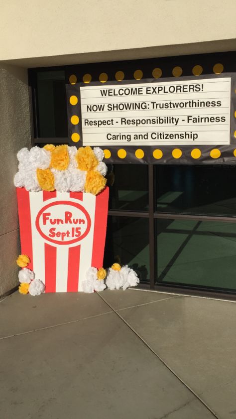 Backyard box office. Fun run Movie Theater Party, Hollywood Theme Classroom, Elementary Graduation, Middle School Dance, Super Mario Bros Birthday Party, Office Fun, Pta School, Vbs Themes, Carnival Themed Party