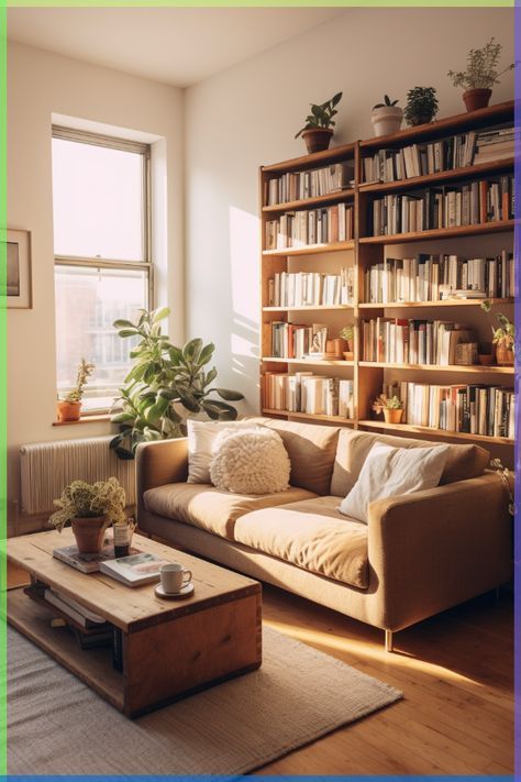 Bookshelf With Couch, Sofa And Bookshelves, Book Shelves Behind Couch, Couch In Front Of Bookshelves, Bookshelf Above Couch, Warm Decor Living Room, Bookcase Behind Couch, Bookshelves Behind Couch, Bookshelf Behind Couch