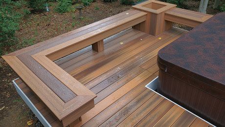 Deck Bench Seating, Deck Benches, Diy Decks, Deck Bench, Deck Renovation, Deck Landscaping, Big Deck, Fine Homebuilding, Raised Gardens