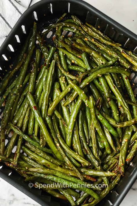 Air Fryer Recipes Green Beans, Air Fried Green Beans, Air Fryer Green Beans, Air Fryer Recipes Vegetarian, Fried Beans, Fried Green Beans, Air Fried Food, Air Fryer Oven Recipes, Low Carb Snack