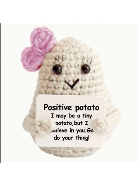 1pc Miniature Funny Positive Potato Plush With Crochet Knitted Potato Toy With Bowknot, Cute Handmade Woven Decor Card Crochet Positive Potato, Potato Plush, Positive Potato, Dog Beanie, Chunky Babies, Newborn Bonnet, Woven Decor, Animal Hats, Pink Collar