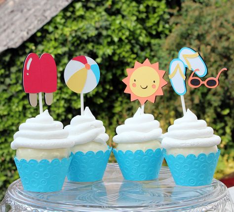 Cupcake Pics, Birthday Cupcakes Decoration, Pool Party Kids, Birthday Pool Party, Splash Party, Pool Party Ideas, Party Cupcakes, Summer Party Ideas, Swim Party