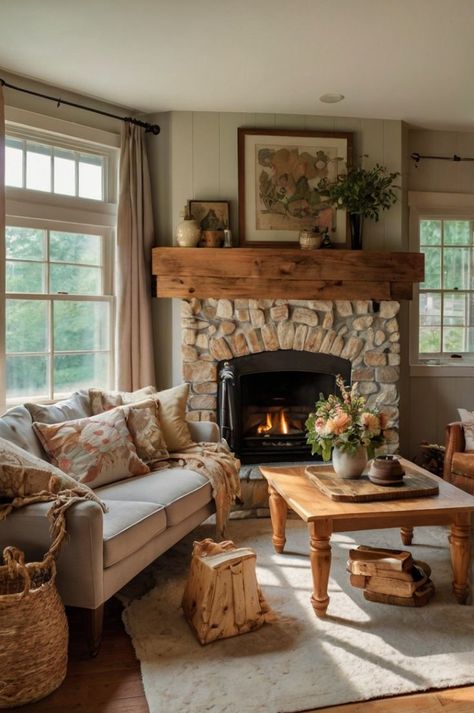 Cozy Cottage Home Decor, Cottage Homes Interior Living Rooms, Cottage Interiors Cozy, Trendy House Decor, Cottage Couches, Cottage Homes Interior, House Decor Boho, Cozy Traditional Home, Cozy Cottage Living Room