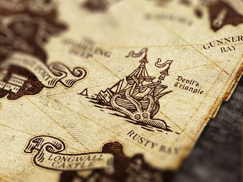 Detail from a map design for a board game "Lying Pirates" by Nordic Pirate.Coming soon on Kicksarter.http://nordicpirate.com/ Pirates Of The Caribbean Map, Swashbuckler Rogue, Pirates Map, Map Aesthetic, Pirate Core, Maps Aesthetic, Pirate Princess, Pirate Island, Map Making