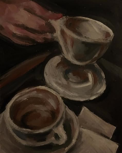 Painting Cups, Dark Academia Art, Arte Peculiar, Rennaissance Art, Coffee Painting, Brown Coffee, Aesthetic Painting, Ethereal Art, Art Inspiration Painting