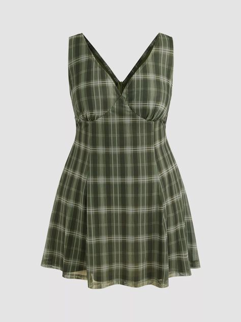 Woven V-neck Check Mini Dress Curve & Plus For School | Cider Cider Dresses, Plaid Dress, Neck Designs, Cider, Clothes For Sale, Sweater Top, Nice Dresses, Fall Outfits, Lookbook