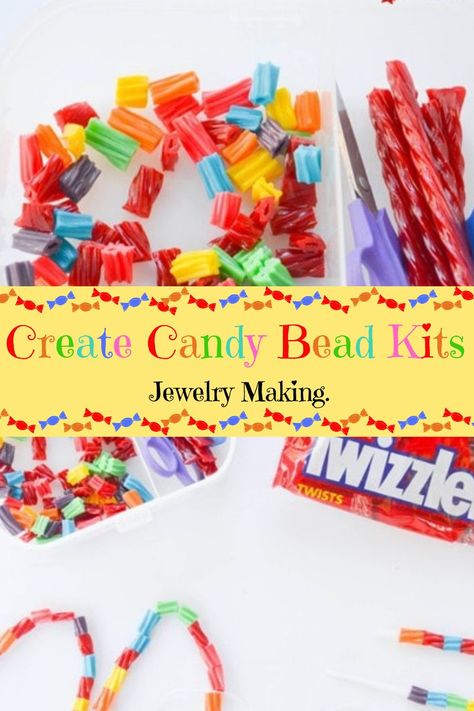 Make Your Own Candy Necklace, Candy Necklace Making Station, Candy Themed Crafts, Candyland Crafts For Kids, Candyland Activities For Kids, Candy Necklace Diy, Diy Candy Necklace, Kids Candy Crafts, Preschool Prom