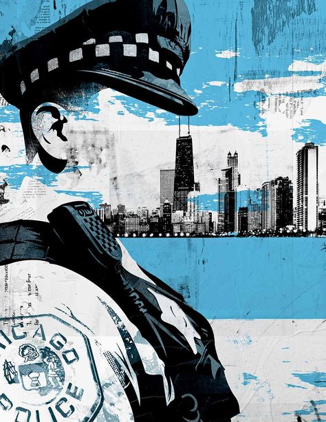 Police Art, Chicago Police Officer, Chicago Magazine, Art Pins, Protest Art, People Figures, Learning Graphic Design, 수채화 그림, The Windy City