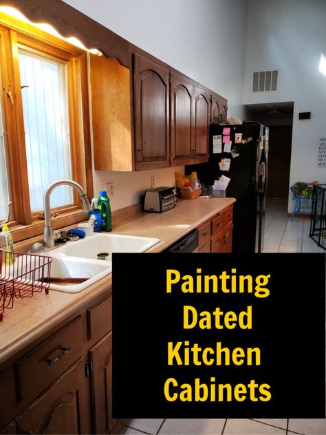 painting old kitchen cabinets Mid Century Modern Kitchen Painted Cabinets, Paint Old Cabinets Kitchen, Updating Old Cabinets, Old Wood Kitchen Cabinets, 50s Kitchen Remodel, Painting Old Kitchen Cabinets, Dated Cabinets, Old Wood Kitchen, Old Style Kitchen